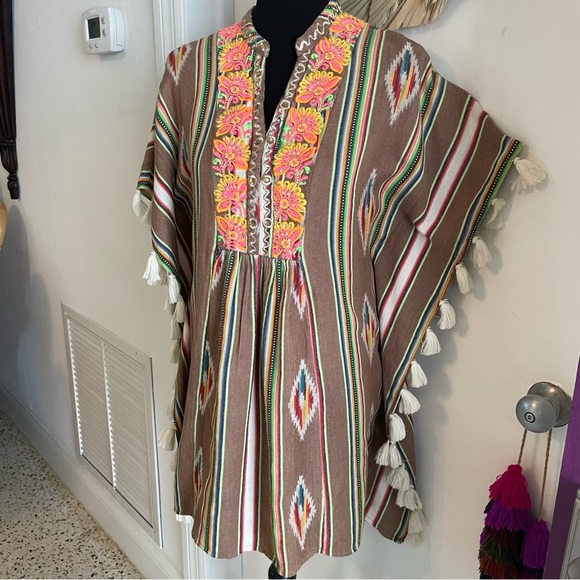 Miss June Paris Southwest Stripe Embroidered Poncho Top or Mini Dress Excel. Md - Picture 4 of 13